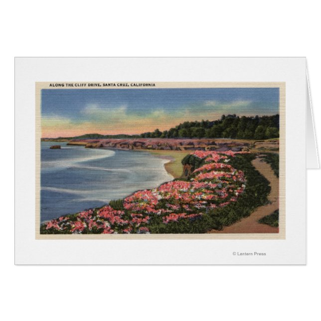 Cliff Drive View of Ocean, Beach, & Flowers (Front Horizontal)