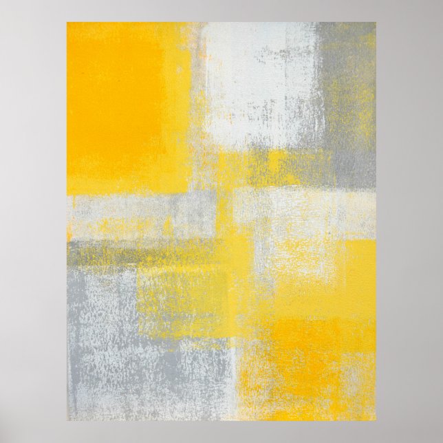 'Cliff' Grey and Yellow Abstract Art Poster Print (Front)