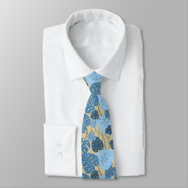 Cliff Hanger Hawaiian Monstera Leaf 2-sided Print Tie (Tied)