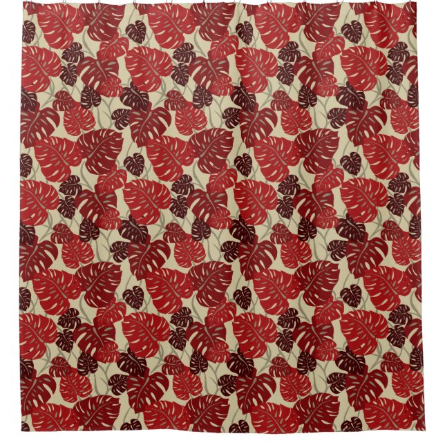 Cliff Hanger Hawaiian Monstera Leaf Aloha Shirt Shower Curtain (Front)