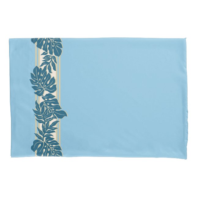 Cliff Hanger Hawaiian Monstera Leaf Blue Pillowcase (Front)