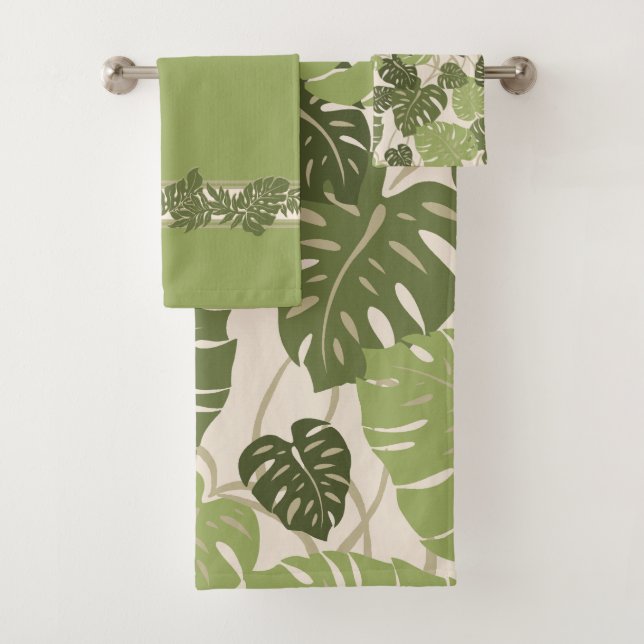 Cliff Hanger Hawaiian Monstera Leaf Coordinates Bath Towel Set (Insitu)