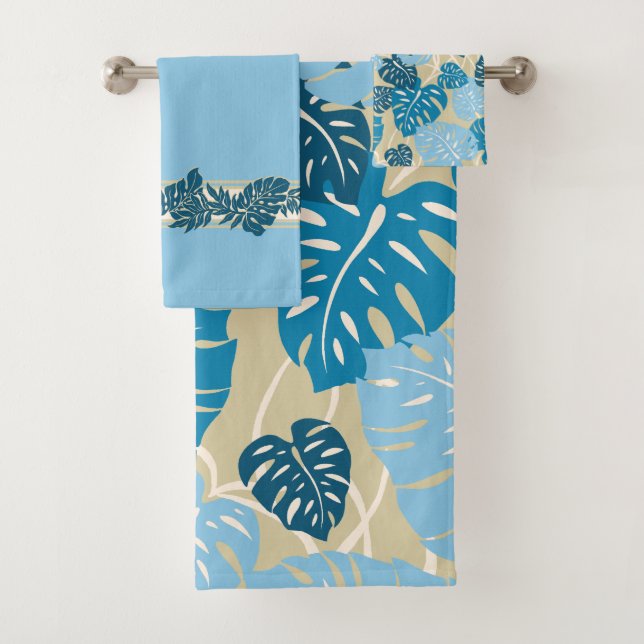 Cliff Hanger Hawaiian Monstera Leaf Coordinates Bath Towel Set (Insitu)