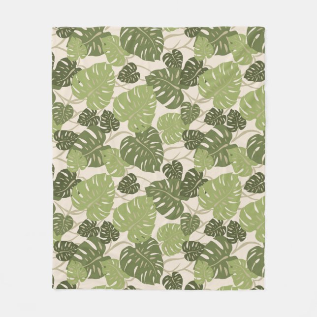 Cliff Hanger Hawaiian Monstera Leaf Fleece Blanket (Front)