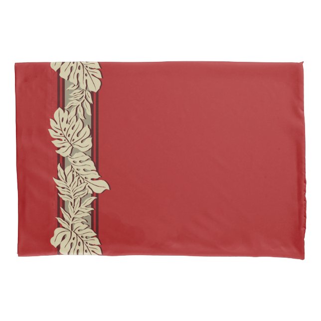 Cliff Hanger Hawaiian Monstera Leaf Red Pillowcase (Front)