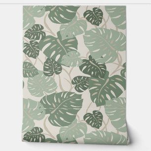 Cliff Hanger Hawaiian Monstera Leaf  - Smoke Green Wallpaper