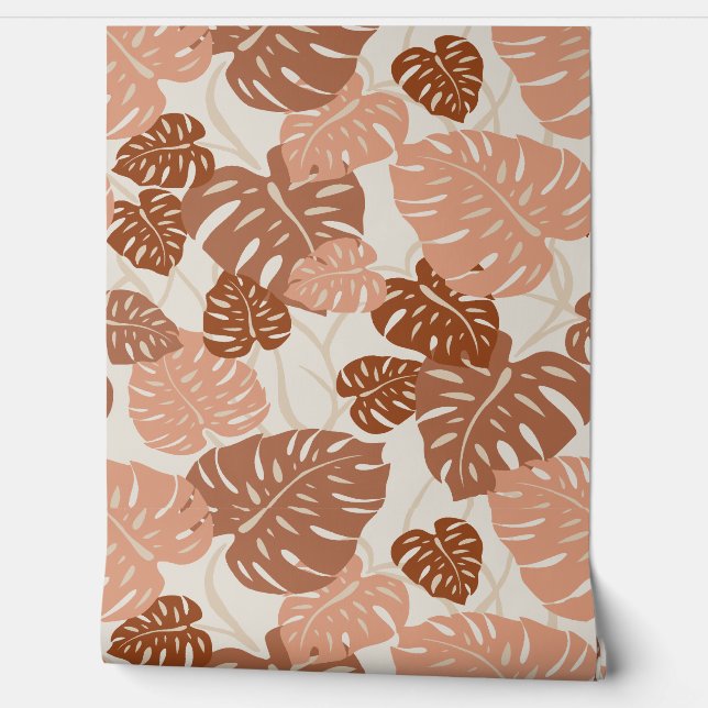 Cliff Hanger Hawaiian Monstera Leaf  - Spice Wallpaper (Unrolling)