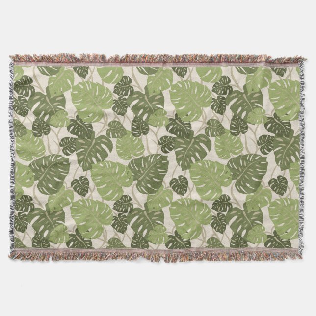 Cliff Hanger Hawaiian Monstera Leaf Throw Blanket (Front)