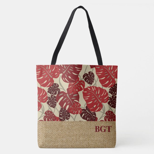 Cliff Hanger Hawaiian Monstera Monogram Beach Bag (Front)