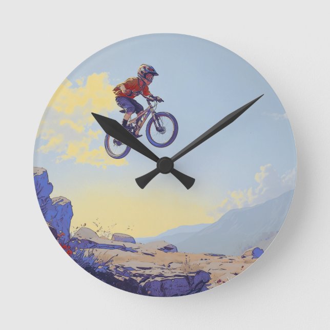 Cliff Jumping BMXer- BMX Rider Design Round Clock (Front)