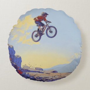 Cliff Jumping BMXer- BMX Rider Design Round Cushion