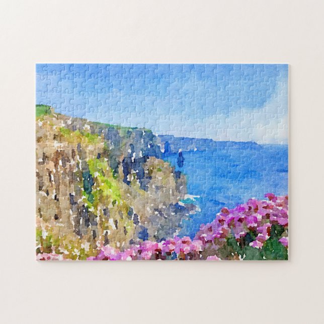 Cliffs of Moher Flowers Watercolor Puzzle (Horizontal)