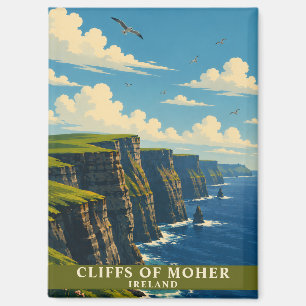 Cliffs of Moher Ireland County Clare Retro Travel Magnet