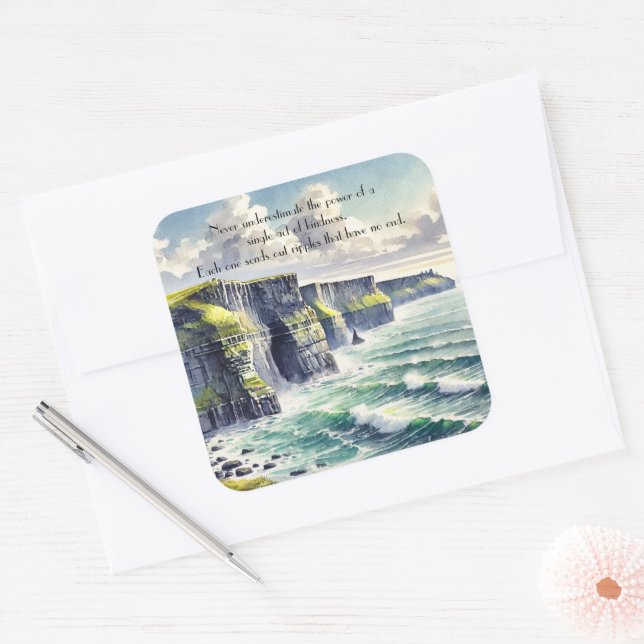 Cliffs of Moher, Ireland & Quote Square Sticker (Envelope)