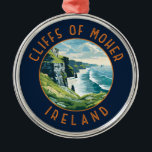 Cliffs of Moher Ireland Retro Distressed Circle Metal Tree Decoration<br><div class="desc">Cliffs of Moher vector art design. The Cliffs of Moher are sea cliffs located at the southwestern edge of the Burren region in County Clare,  Ireland.</div>