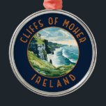 Cliffs of Moher Ireland Retro Distressed Circle Metal Tree Decoration<br><div class="desc">Cliffs of Moher vector art design. The Cliffs of Moher are sea cliffs located at the southwestern edge of the Burren region in County Clare,  Ireland.</div>