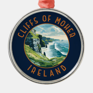 Cliffs of Moher Ireland Retro Distressed Circle Metal Tree Decoration