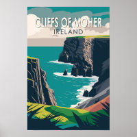 Cliffs of Moher Ireland Travel Art Vintage