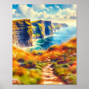 Cliffs of Moher Ireland Watercolor Poster