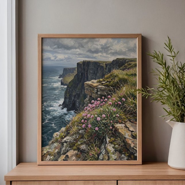 Cliffs of Moher Sea Pinks Thrift Art Canvas Print (Creator Uploaded)