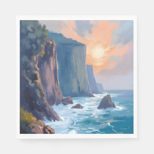 Cliffside Cove Coastal Ocean Watercolor Painting Napkin