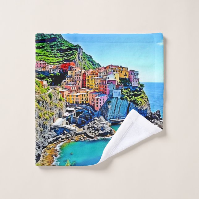 Cliffside Dreams: Manarola’s Colours Bath Towel Set (Wash Cloth)