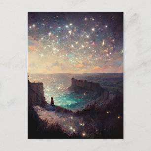 Cliffside Night Fantasy Landscape Sci-Fi Postcard