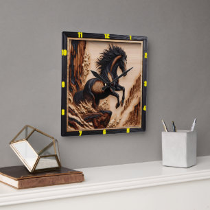 Cliffside Spirit Personalised Charred Wood Mustang Square Wall Clock