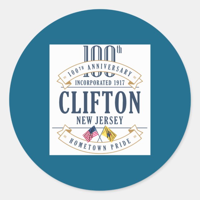 Clifton New Jersey 100th Anniv White  Classic Round Sticker (Front)