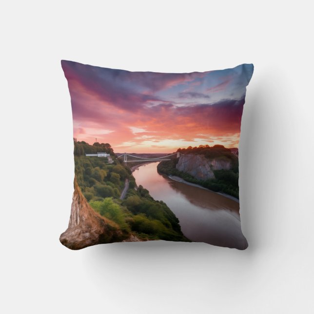 Clifton Suspension Bridge at Sunset Throw Pillow (Front)