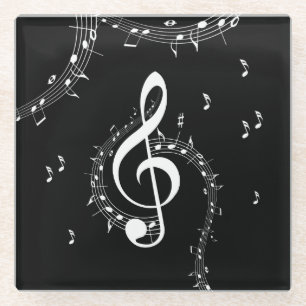 Climactic G Clef Music Black Glass Coaster