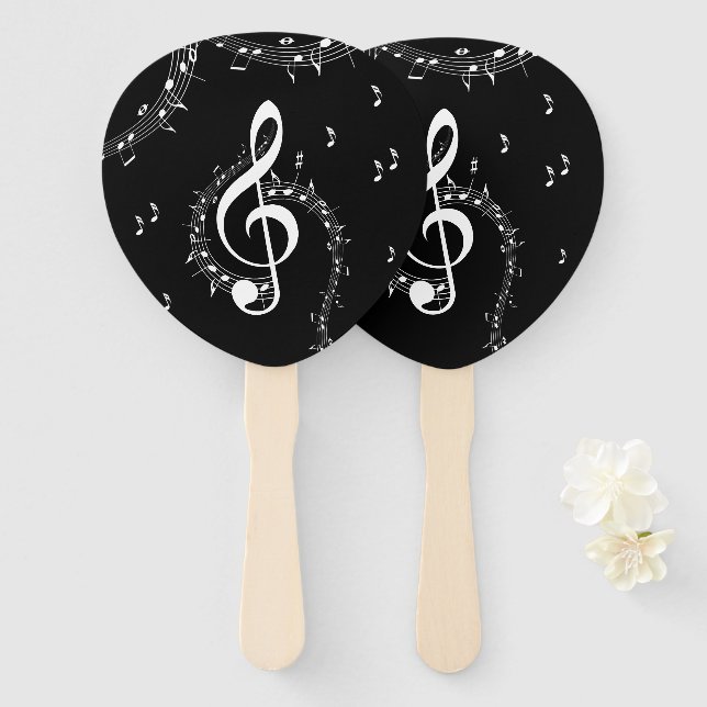 Climactic G Clef Music Black Hand Fan (Front and Back)