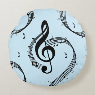 Climactic G Clef Music Blue Round Cushion