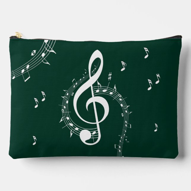 Climactic G Clef Music on Vibrant Emerald Green   Accessory Pouch (Front)