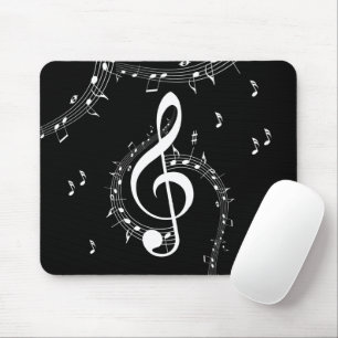 Climactic G Clef White Music on Black  Mouse Pad