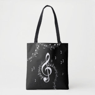 Climactic G Clef White Music on Black Tote Bag