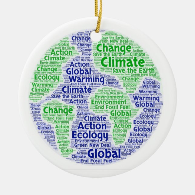 Climate change word art ceramic tree decoration (Front)