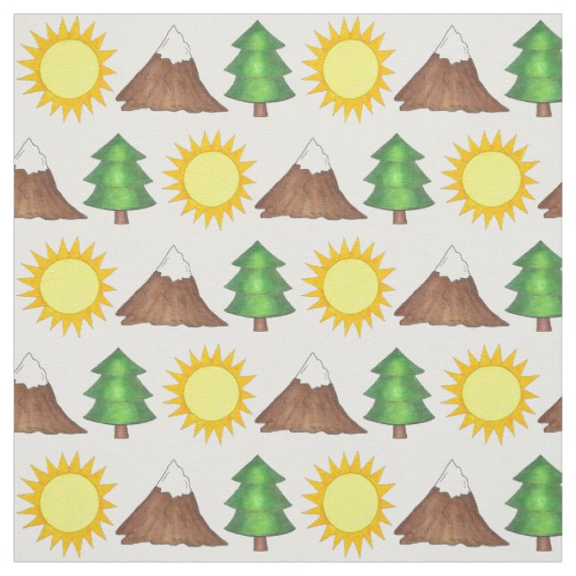 Climb a Mountain Hiking Camping Trees Sun Woods Fabric (Swatch)