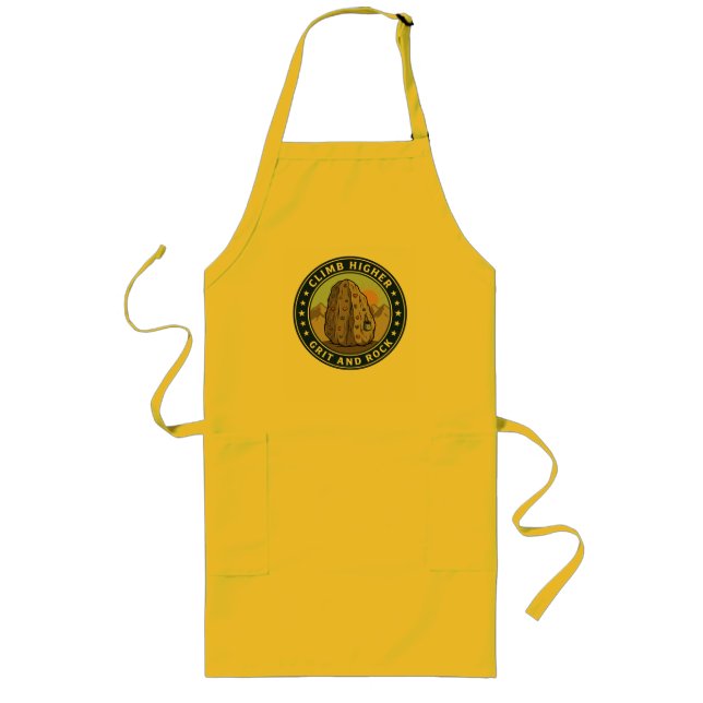 Climb Higher Climbing Wall & Mountain Sunset Badge Long Apron (Front)