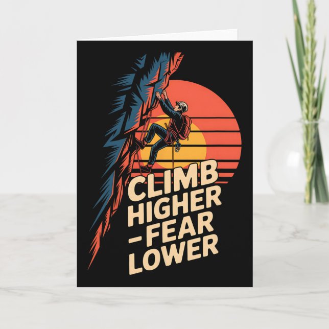Climb Higher Fear Lower Retro Mountain Climbing Ou Card (Front)