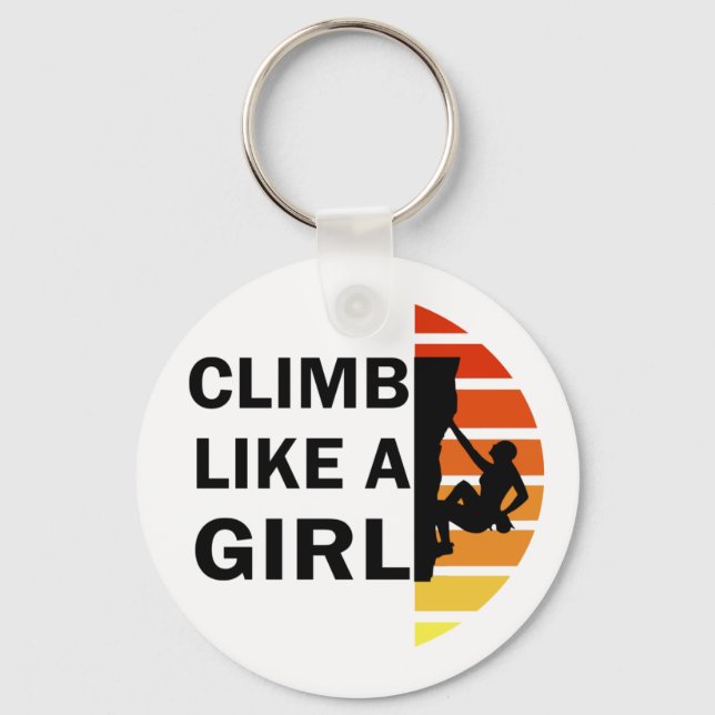 Climb like a girl rock climbing woman key ring (Front)
