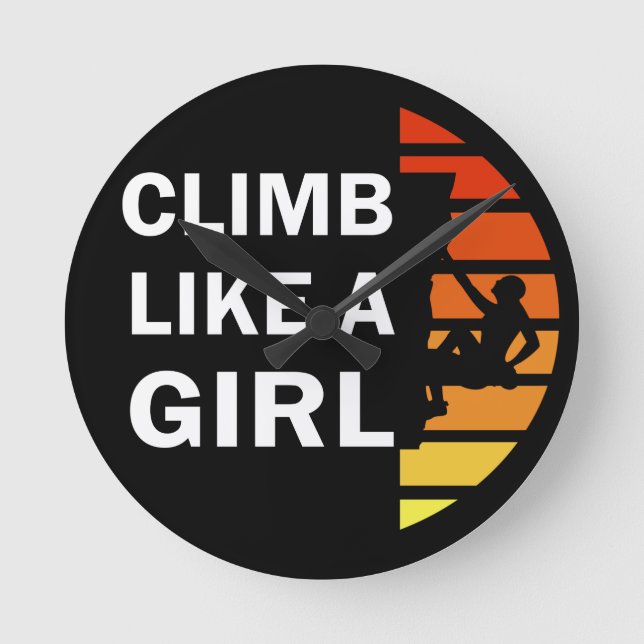 Climb like a girl rock climbing woman round clock (Front)