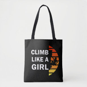 Climb like a girl rock climbing woman tote bag