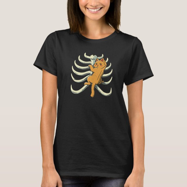 Climber Cat Climbing Rib Cage Anatomy X Ray Biolog T-Shirt (Front)