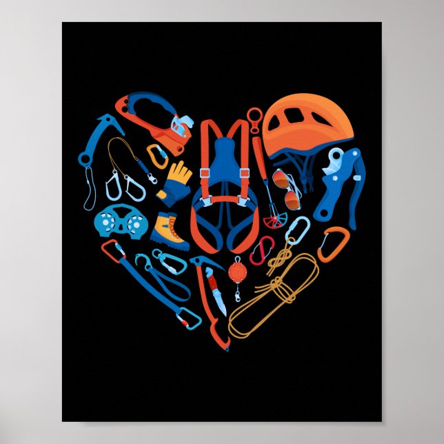 Climber Rock Climbing Equipment Heart Poster (Front)