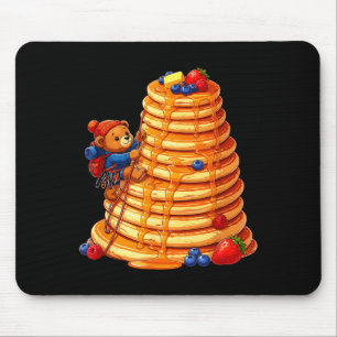 Climbing bear on giant pancake stack breakfast  mouse pad