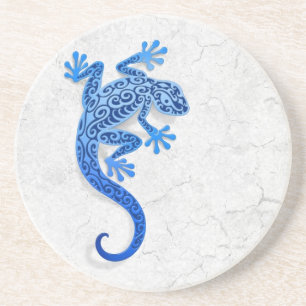 Climbing Blue Gecko on a White Wall Coaster