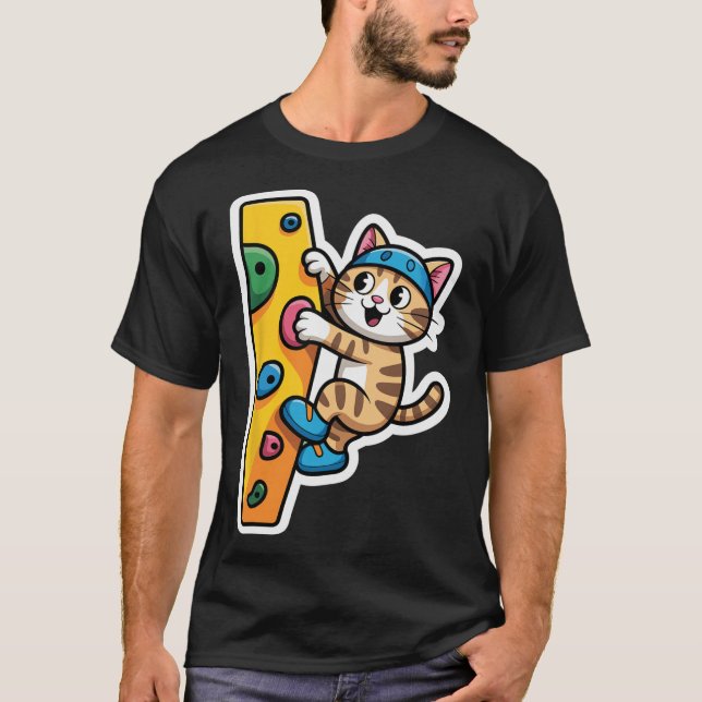 Climbing Cat Bouldering Wall Meme  T-Shirt (Front)