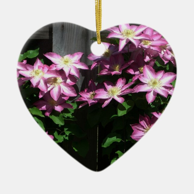 Climbing Clematis Purple Spring Flowers Ceramic Tree Decoration (Front)