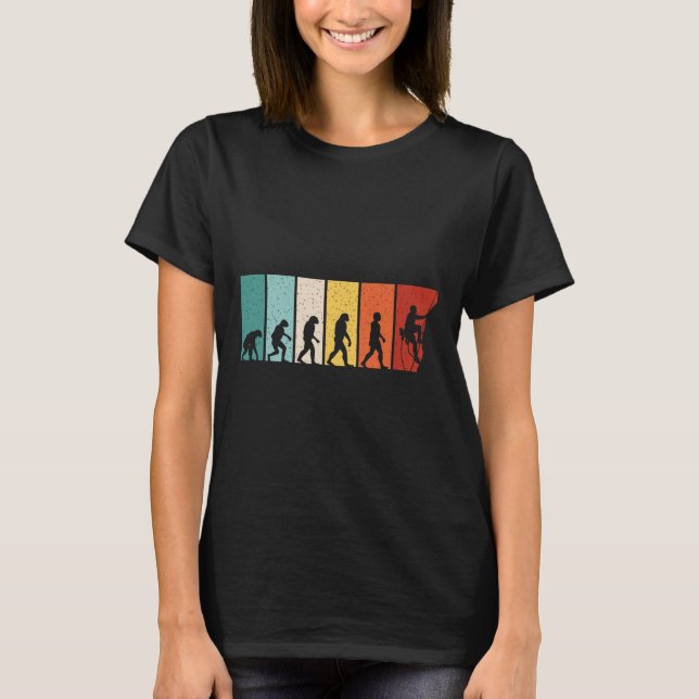 Climbing Evolution Retro Climb Funny Rock Climber  T-Shirt (Front)